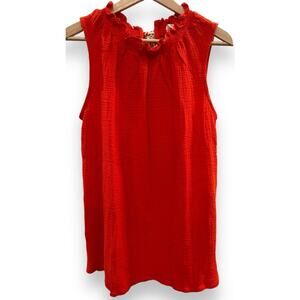 Matilda Jane Women's S Sleeveless Cotton Open Tie Back High Neck Blouse Orange